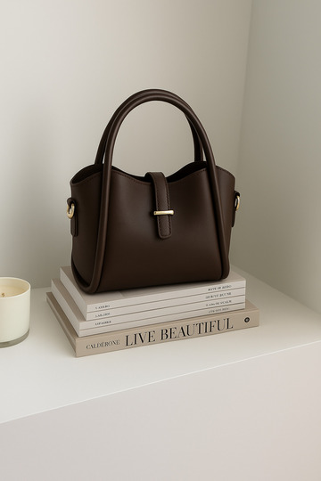 Women's Gold Accessory Detail Three-Compartment Design Hand and Shoulder Bag with Removable Makeup Bag Roma