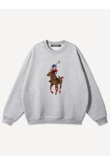 Unisex Teddy Cowboy Printed Crew Neck Oversized Sweatshirt