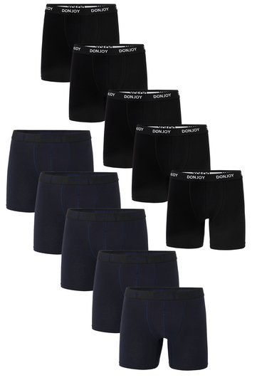 Men's 10-Piece Combed Cotton Long Leg Boxers with Elastic Waist