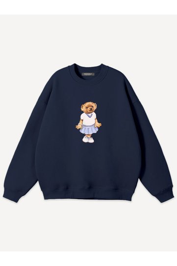 Women's Pretty Teddy Printed Crew Neck Oversize Sweatshirt