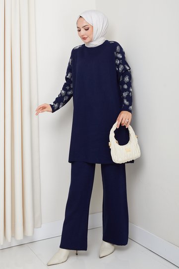 Hijab Leopard Silvery Sleeve Patterned Tunic Set with Pants