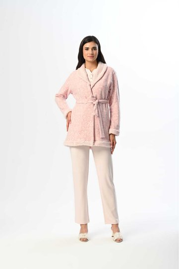 Women's Powder Patterned Fleece Dressing Gown Winter Special Design Maternity Maternity Dressing Gown Pajama Set