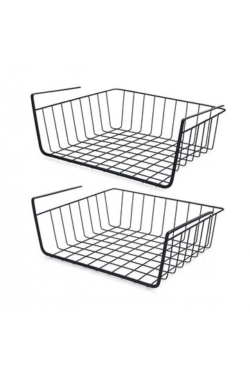 2 Pieces Stainless Metal Kangaroo Under Shelf Basket [Black] Shelf Steel Basket Hanging Shelf Organizer Basket