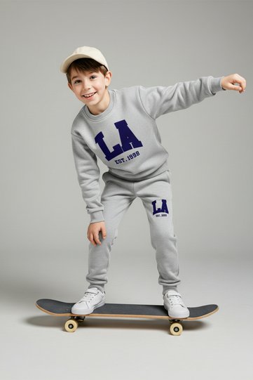 Snow Melange Cotton Fleece-Lined Regular Thick Boys Knitted Top-Bottom Set TKDAW26AU00048