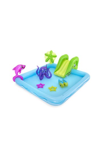 Large Inflatable Baby Pool with Slide and Sprinkler - Fun Nautical Design for Kids in Summer 53052