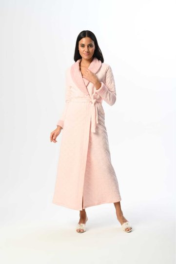 Women's Powder Jacquard Shawl Collar Thick Winter Special Design Dressing Gown