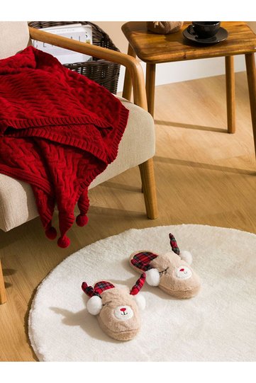 Women's Plush House Slippers with Deer Figure