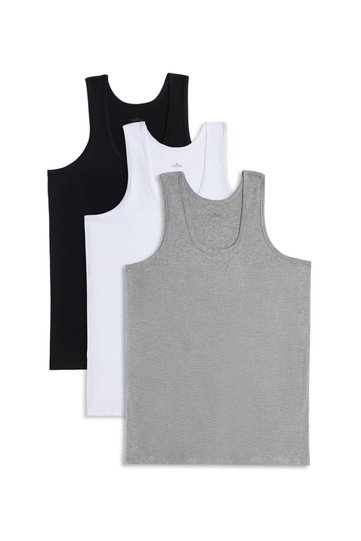 3 Pieces Compact Combed Cotton Black-White-Grey Men's Undershirts Cotton Standard Fit Normal Cut 3-Pack