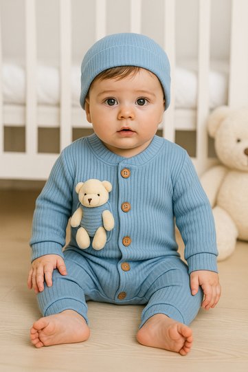 Plush Teddy Bear Baby Romper and Hat Set