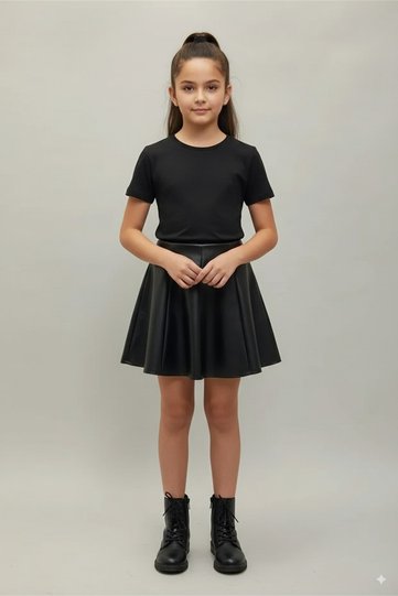 8 Pieces Faux Leather Black Girls' Skirt with Elastic Waist