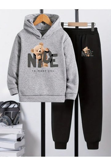 Children's Printed Hooded Sweatshirt and Sweatpants Set 3 Thread Raster for Autumn/Winter