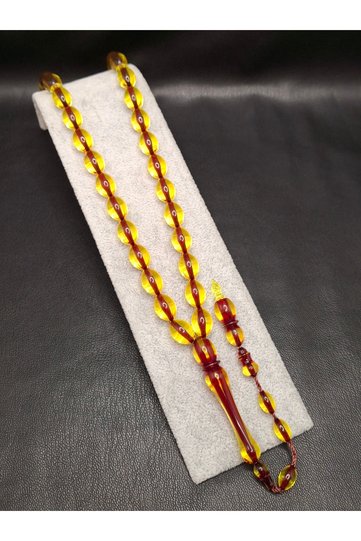 Red and Yellow Color Inside White Cut Powder Amber Prayer Beads