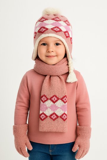 8-12 YEARS GIRL'S SCARF BEANIE GLOVES SET OF 3