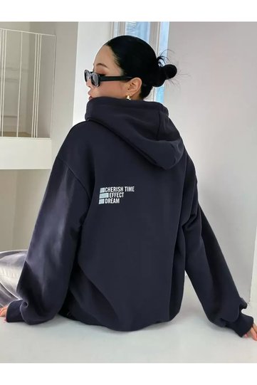 Unisex Navy Blue Efech Printed Hoodie Sweatshirt