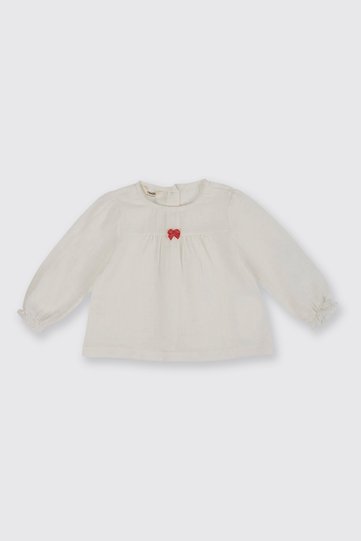 Newborn Bow Detailed Muslin Ecru Blouse