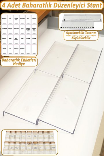 4 item(s) Drawer Interior Spice Organizer Stand 30.5*13 cm (JARS NOT INCLUDED) Z305