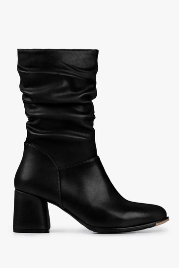 Women's Nollie Black Heeled Gusseted Boots Black Skin