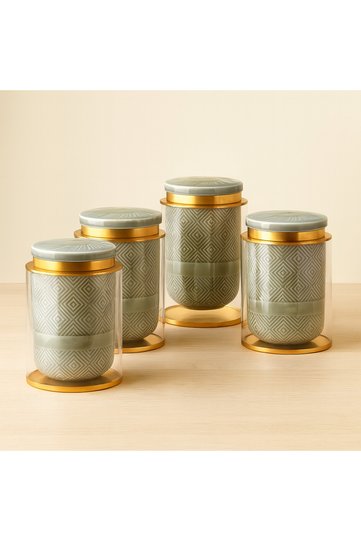 Unparalleled elegance: Set of 4 porcelain storage canisters with clear glass and airtight lids