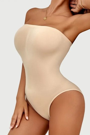 Fossini Model Firming Effective Strapless Bodysuit with Snap Fasteners at the Bottom, Skin Color