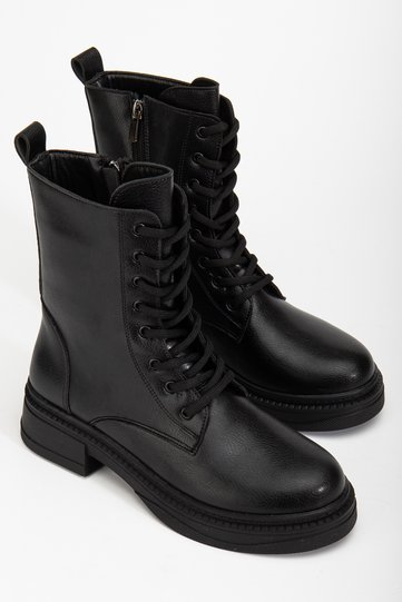 Women's Black Skin Lace Up Boots