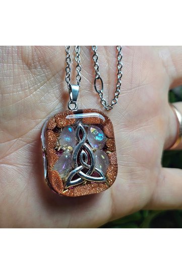Triquetra - Brown Star Stone Orgonite Steel Chain Necklace (Handmade Design Products)