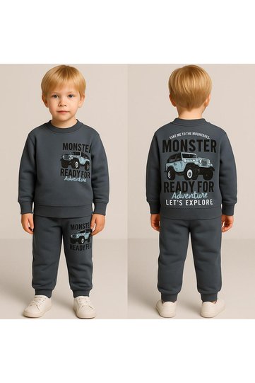 Boys Monster Print Top and Bottom Tracksuit Set
