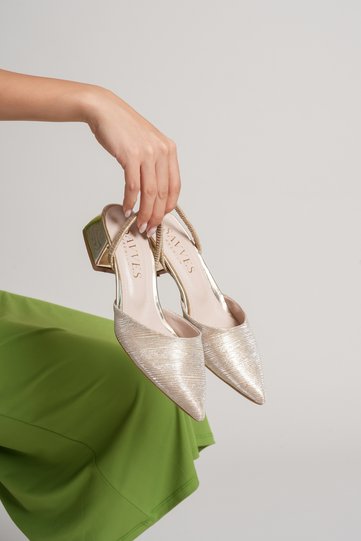 Women's Gold Glittery Banded New Season Low Heeled Shoes