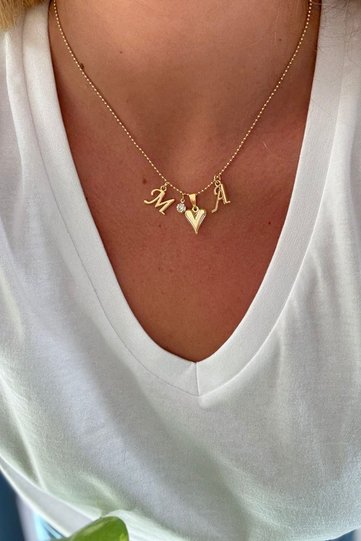 Two Letter Heart and Zircon Stone Necklace (Specify the Letter)