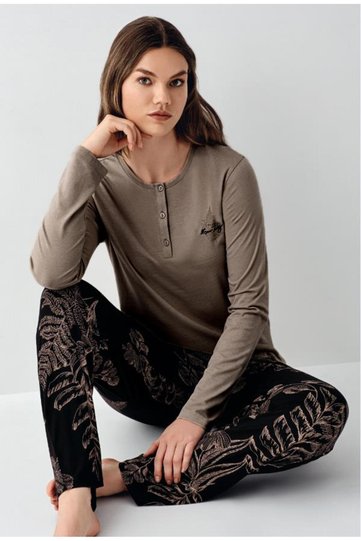 Women's Modal Cotton Button-Down Pajama Set with Bottom Pajama Pocket and Pattern