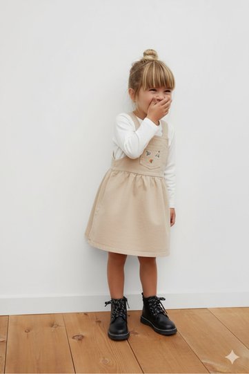 Beige Dress with Floral Embroidery
