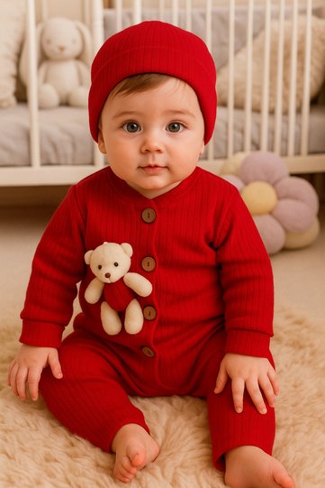 Plush Teddy Bear Baby Romper and Hat Set