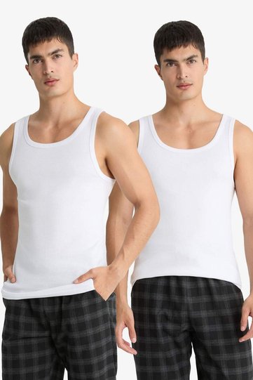 100% Cotton Slim Fit Ribbed 2-Piece Undershirt Y9056Az22Au