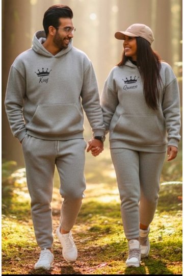 Dear Lover Combination 2 Sets 4 Pieces Printed Bottom Top Hooded Oversized Tracksuit (Price Is for 2 Sets)