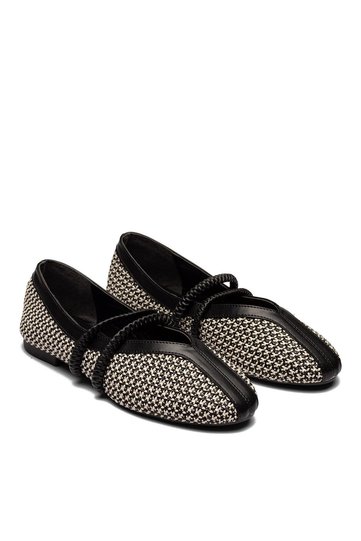 Women's Buckled Leather-Detail Straw Ballet Flats 2015
