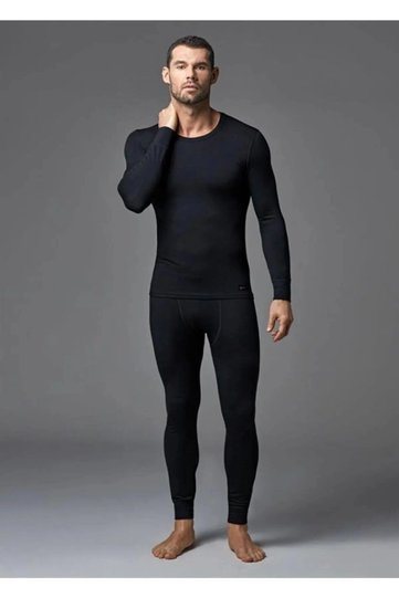 Men's Black Thermal Bottom Top Set