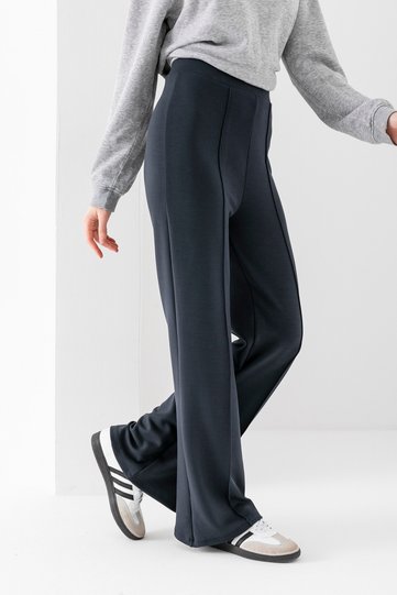 Women's Smoked Modal Wide-Leg Striped High-Waist Oversized Soft Textured Elastic Waist Lycra Hijab Pants