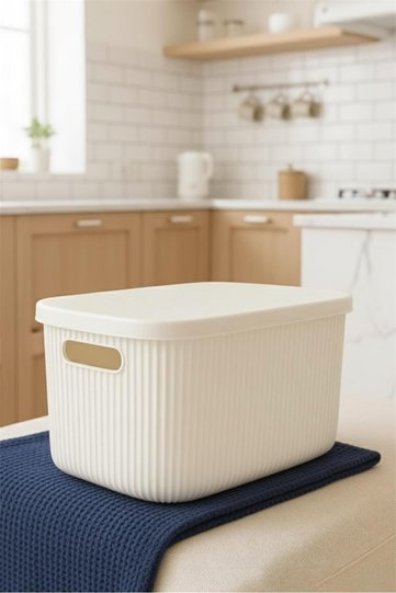 Colors Cream 1 Piece 6 Liter Multi-Purpose Organizer Box with Lid Jewelry Makeup Bathroom Kitchen Organizer