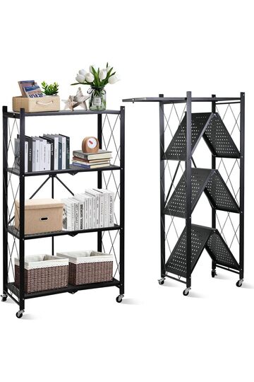 Foldable Storage Organizer 4 Tier, Storage Shelves Kitchen Cabinet Storage Rack