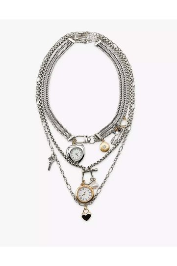 Brand Model Silver Color Watch Detail Multiple Necklace