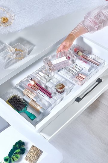 6-Piece Inside Cabinet Jewelry Makeup Organizer - Drawer Organizer Set Transparent High Quality Acrylic