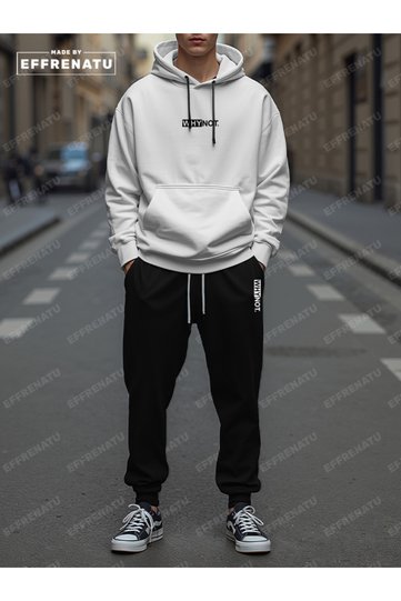 Unisex Tracksuit Set - Oversized Hooded Print with the Text Why Not