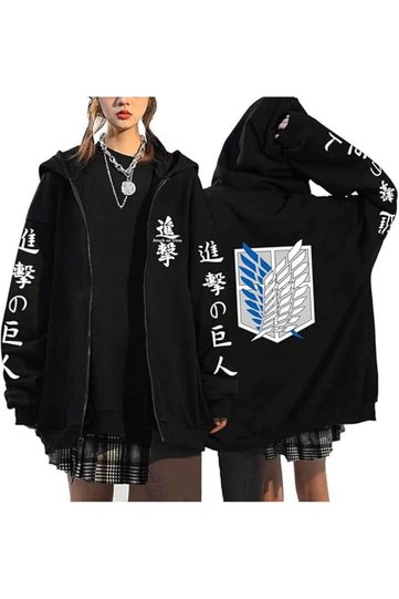 Attack on Titan Anime Printed Cotton Long Sleeve Ribbed 3-Ply Hooded Zipper Sweatshirt