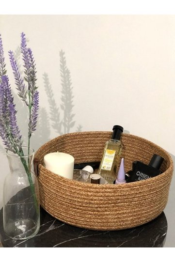 سلة متعددة الأغراض، منظم للحمام والمطبخ، مصنوعة من الخوص، مقاس 25×10