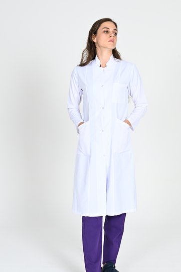 Women's Hijab High Collar Doctor Nurse Teacher Apron White Coat