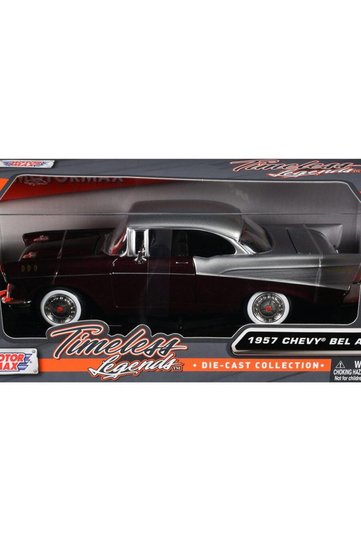 Motormax 1957 Chevy Bel Air Burgundy Metallic and Silver Metallic'Timeless Legends' Series 1/24 Model