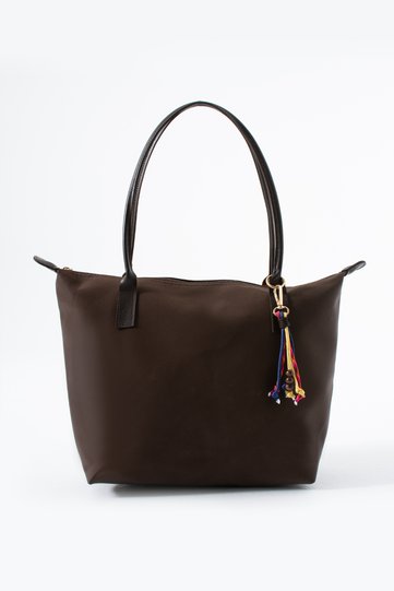Bitter Brown Charm Accessory Detailed Women's Maxi Tote Shoulder Bag