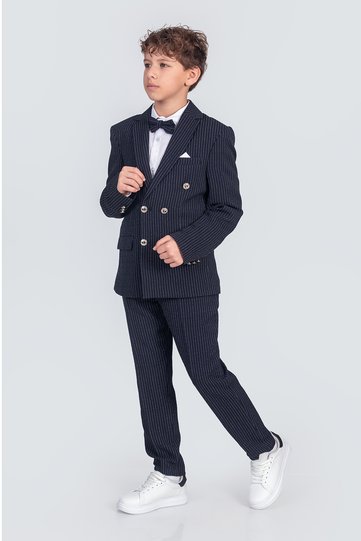 Boy's Striped Jacket Shirt Pants Bow Tie Suit Te.1001Y