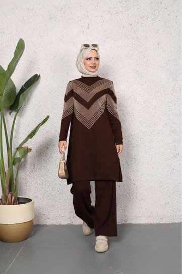 Glittery knit set trousers tunic