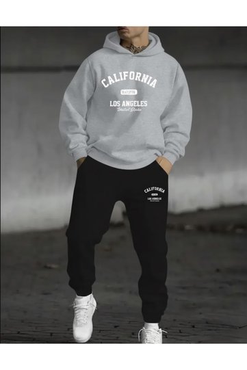 California Los Angeles Printed Unisex Women/Men Hooded Oversize Bottom/Tope Tracksuit Set
