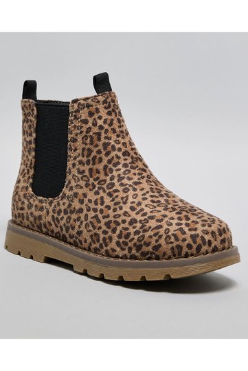 Brown GIrl Animal Print Ankle Boots